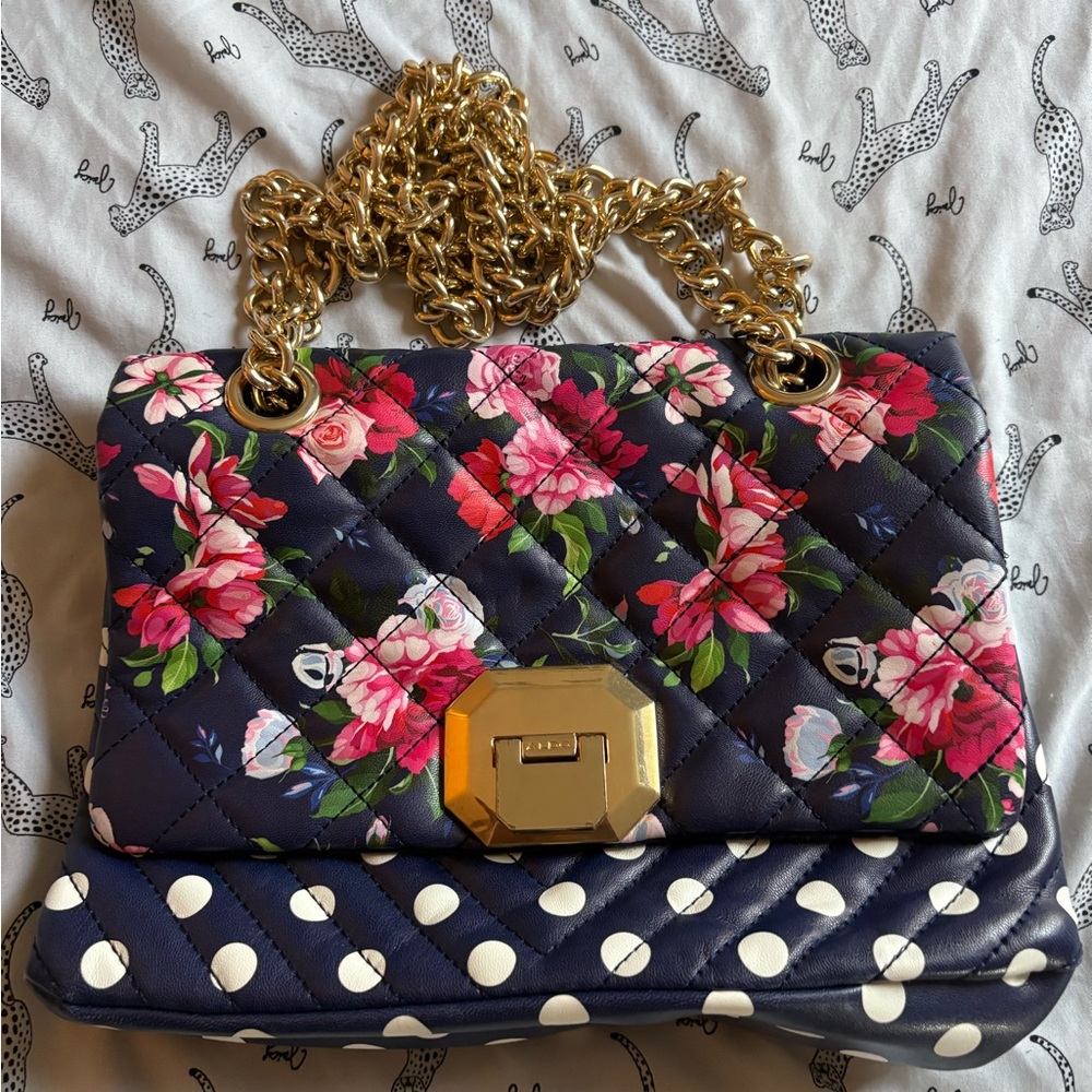 Aldo Floral Quilted Crossbody Bag with Gold Chain